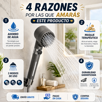 AquaForce Pro™ — Ducha de Alta Presión 3 Modos | Ahorro de Agua | Masaje Terapéutico